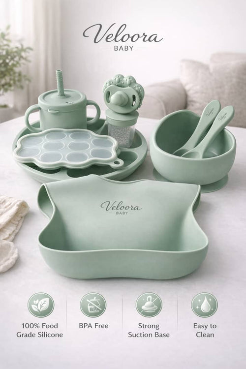 Silicone Baby Feeding Set – BPA Free, Suction Bowl, Bib, Spoon & Fork | Baby Led Weaning Set