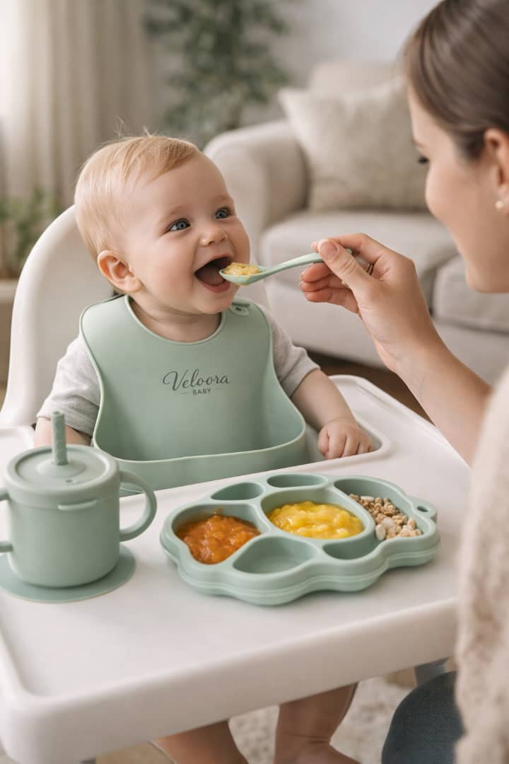 Silicone Baby Feeding Set – BPA Free, Suction Bowl, Bib, Spoon & Fork | Baby Led Weaning Set
