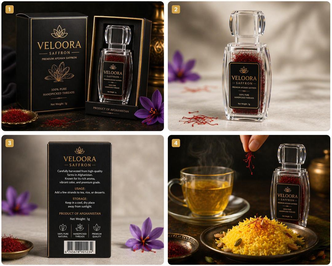 VELOORA Premium Afghan Saffron – 100% Pure Handpicked Threads (1g)