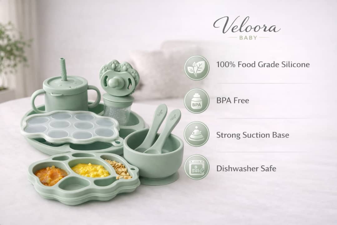 Silicone Baby Feeding Set – BPA Free, Suction Bowl, Bib, Spoon & Fork | Baby Led Weaning Set