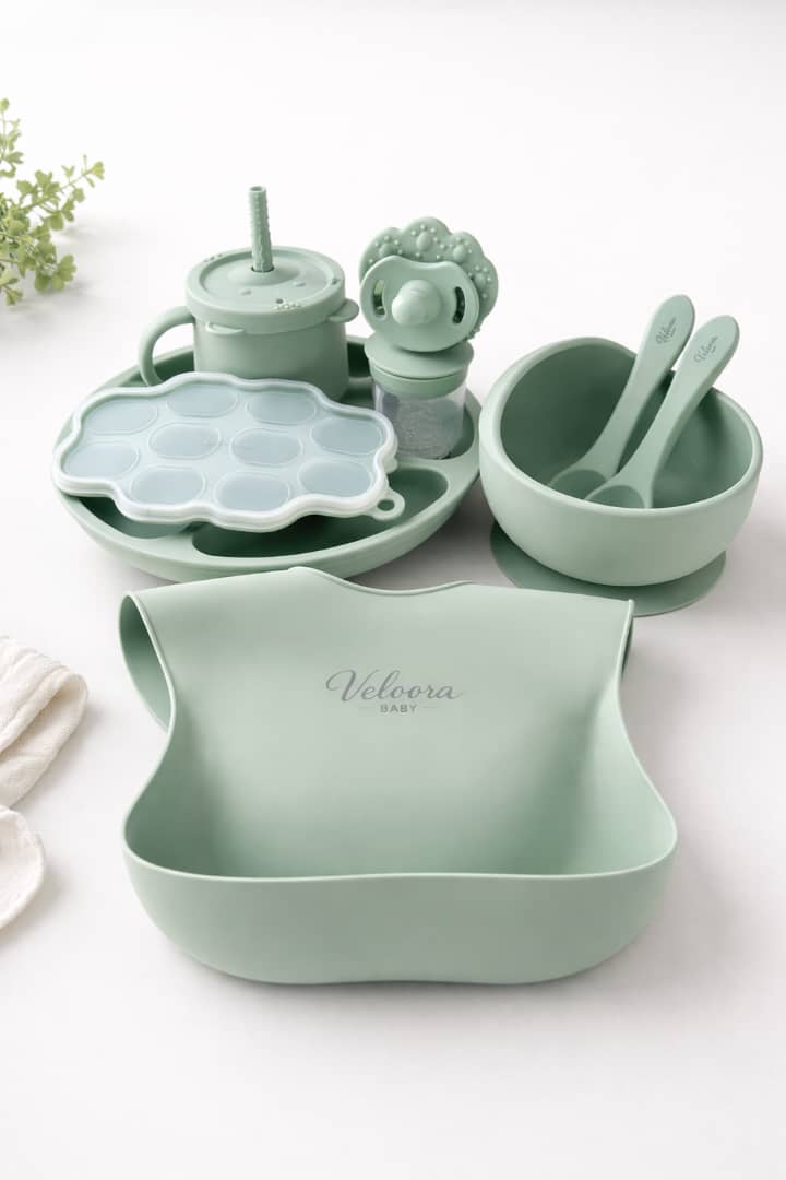 Silicone Baby Feeding Set – BPA Free, Suction Bowl, Bib, Spoon & Fork | Baby Led Weaning Set
